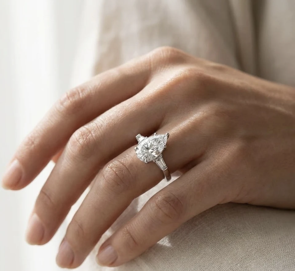 Three-stone Pear Diamond Ring